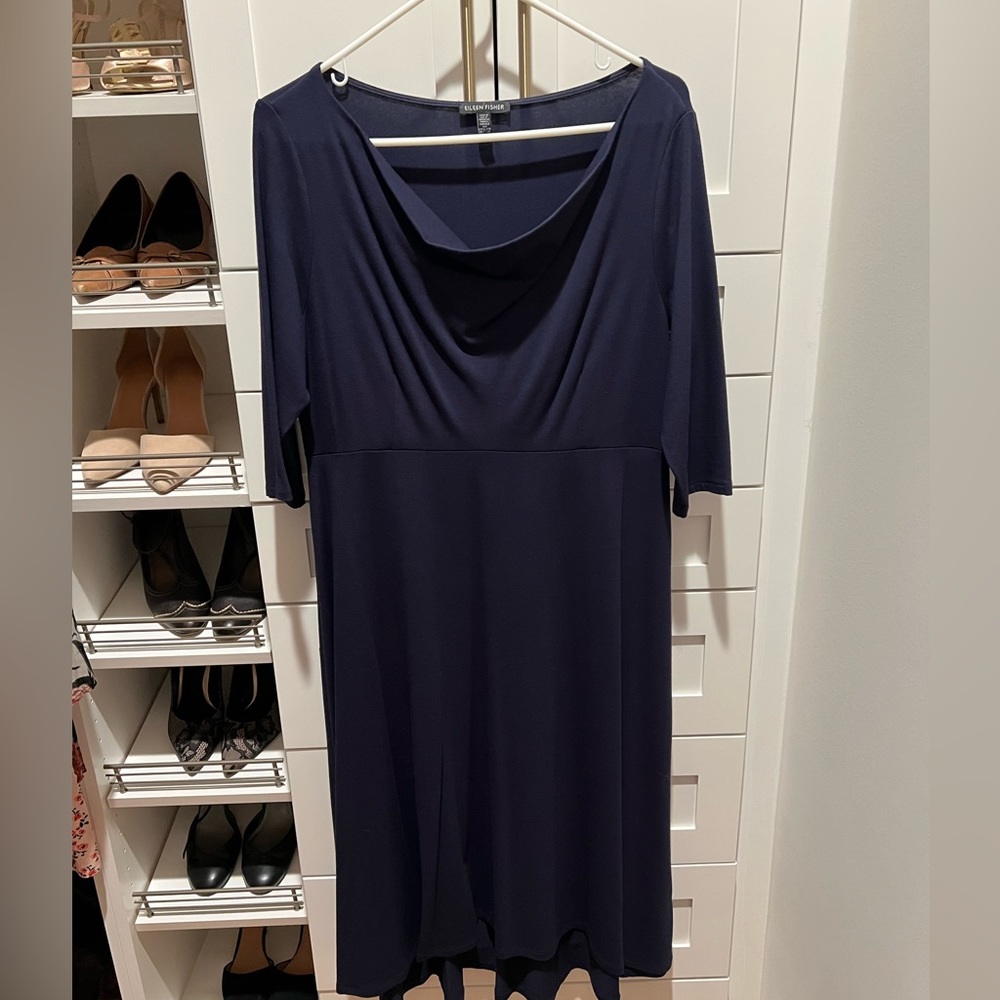 Eileen Fisher dress with draped neckline. Beautiful knit dress. Size medium